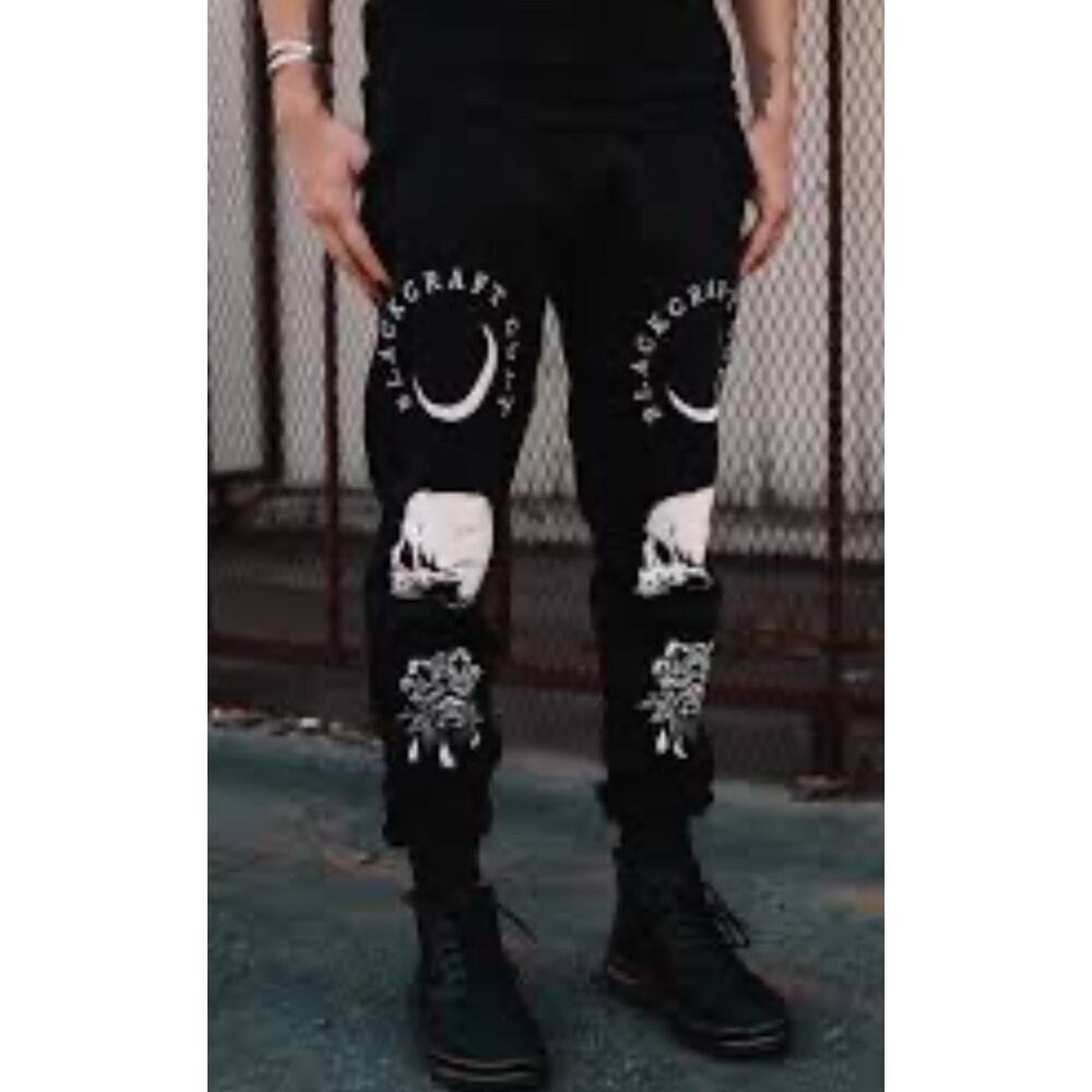 BLACKCRAFT Cult IV Moon Skull Black Sweatpants Occult Symbol Joggers Gothic XL